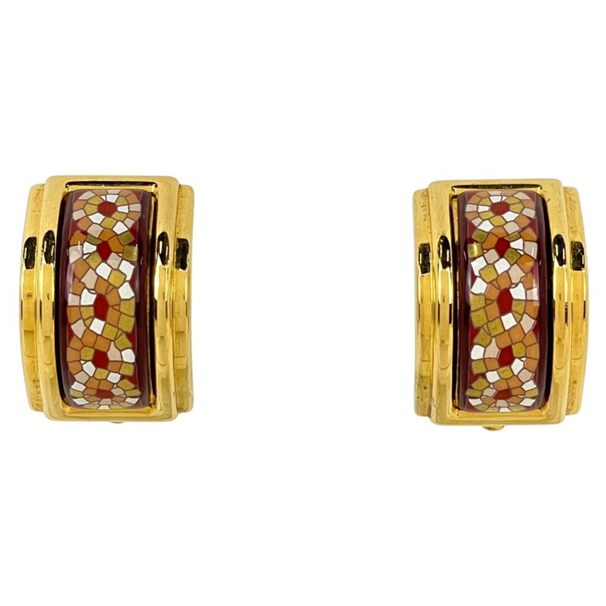 Hermes Enamel Earrings, Cloisonn Enamel, Gp Gold, Brown, Women's.